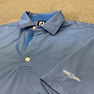 FootJoy Polo Shirt Men 2XL Blue Solid Dallas Athletic Club Logo Golf Performance
